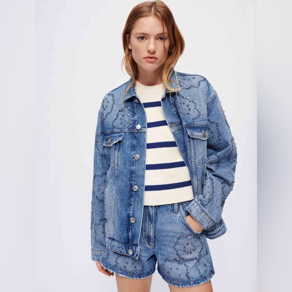 Maje Denim Jacket with Embellishments